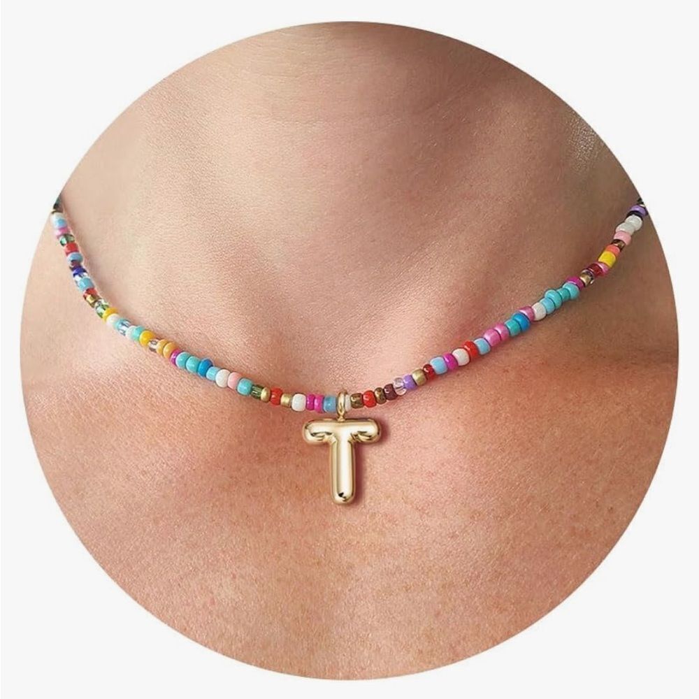 Beaded initial Necklace S1123
